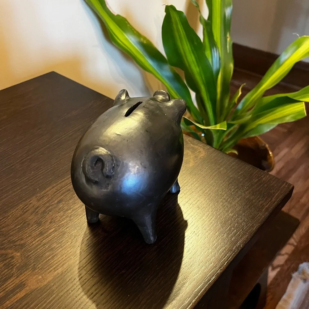 Vintage Handmade Blackware Pottery Piggy Bank Signed Oaxaca Mexico - Picture 9 of 9